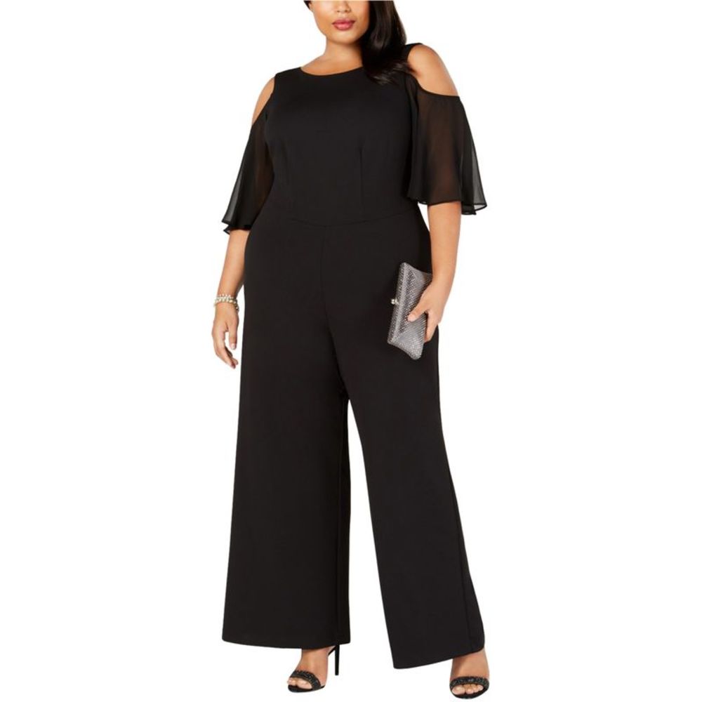 Connected Apparel Womens Cold Shoulder Jumpsuit, Black, NWT